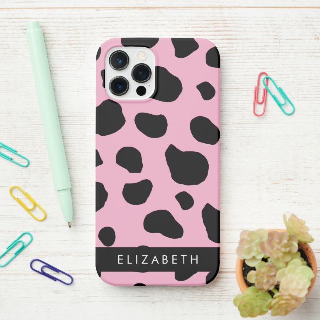 Coque iPhone Impression De Vache, Spots De Vache, Vache Rose, V (Sur le bureau)
