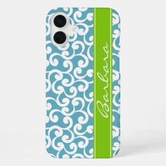 Coque iPhone 16 Plus Impression d'éléments monogrammés bleu océan 