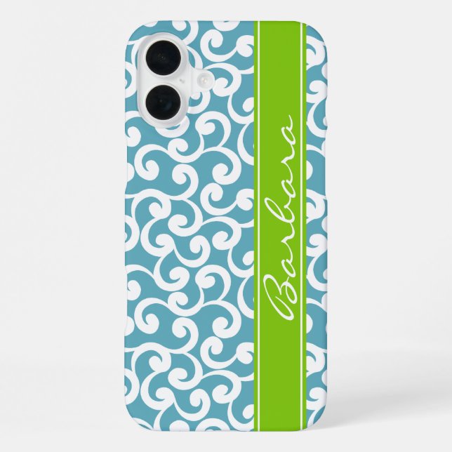 Coque iPhone Impression d'éléments monogrammés bleu océan  (Verso)