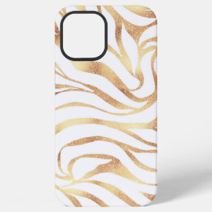 Coque iPhone 12 Pro Max Impression élégante de zèbre à paillettes dorées s