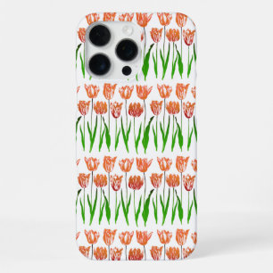 Coque iPhone 16 Pro Max Impression jardin de tulipes en orange corail et v