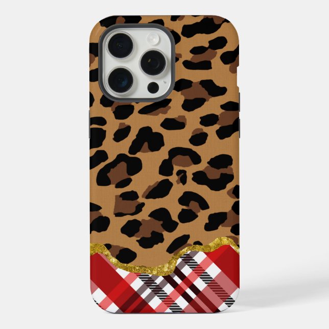 Coque iPhone Impression léopard 3D et carreaux de fête (Verso)