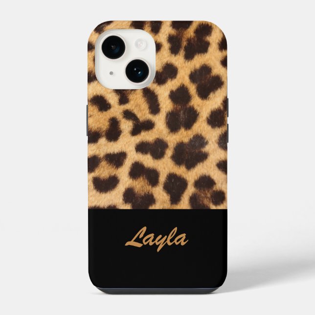 Coque iPhone Impression léopard Fourrure d'animal Nom personnal (Verso)