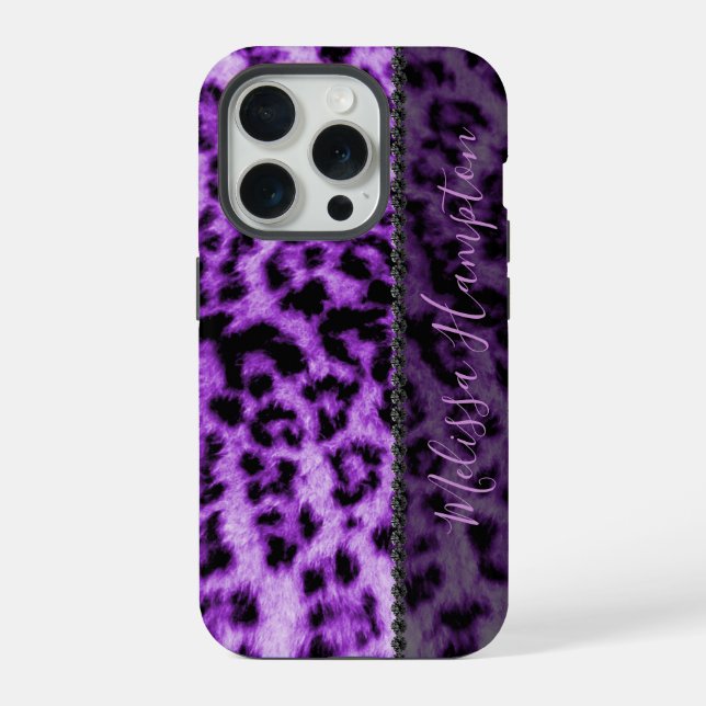 Coque iPhone Impression Léopard Violet & Diamants Noirs – Ajout (Verso)