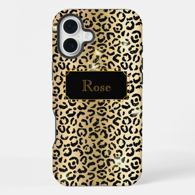 Coque iPhone Impression lepard glamour noir et or (Verso)