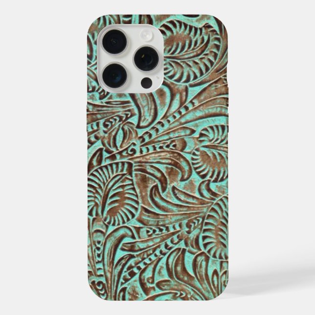 Coque iPhone Impression Occidentale à outils Turquoise et Choco (Verso)