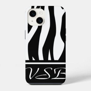 Coque Pour iPhone 14 Impression Zèbre Noir avec monogramme