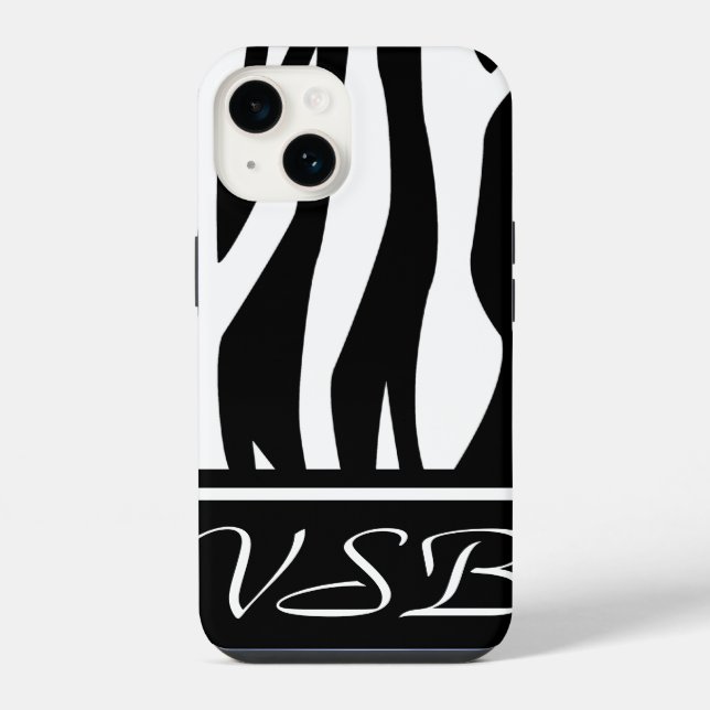 Coque iPhone Impression Zèbre Noir avec monogramme (Verso)