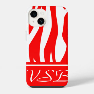 Coque Pour iPhone 14 Impression Zèbre Rouge avec monogramme