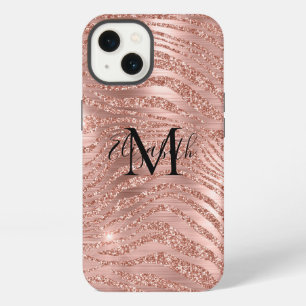 Etui iPhone 13 Imprimé animal à paillettes Monogramme or rose