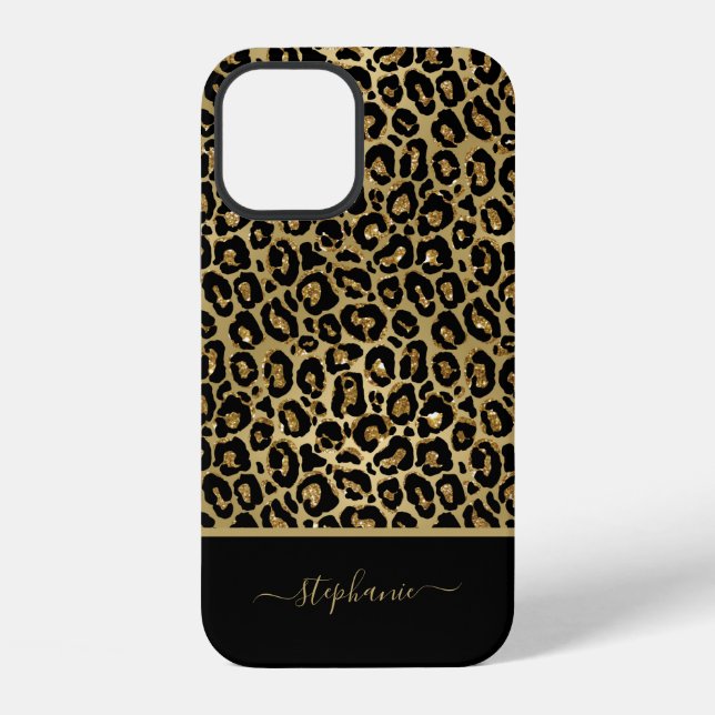 Coque iPhone Imprimé animal tendance paillettes or léopard Mono (Verso)