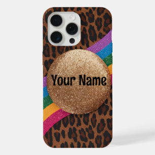 Coque iPhone 15 Pro Max Imprimé Glam Léopard avec Arc-en-ciel Pailleté