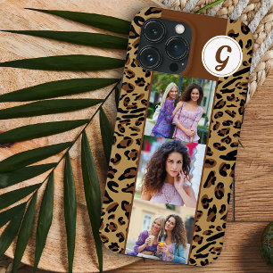 Etui iPhone 13 Pro Max Imprimé léopard 3 Photos carrées Monogrammées marr
