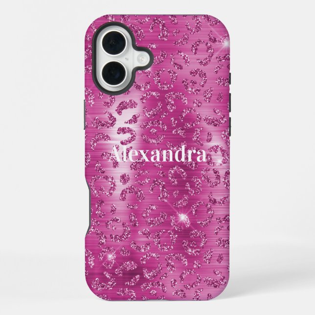 Coque iPhone Imprimé léopard à paillettes rose blanc      (Verso)