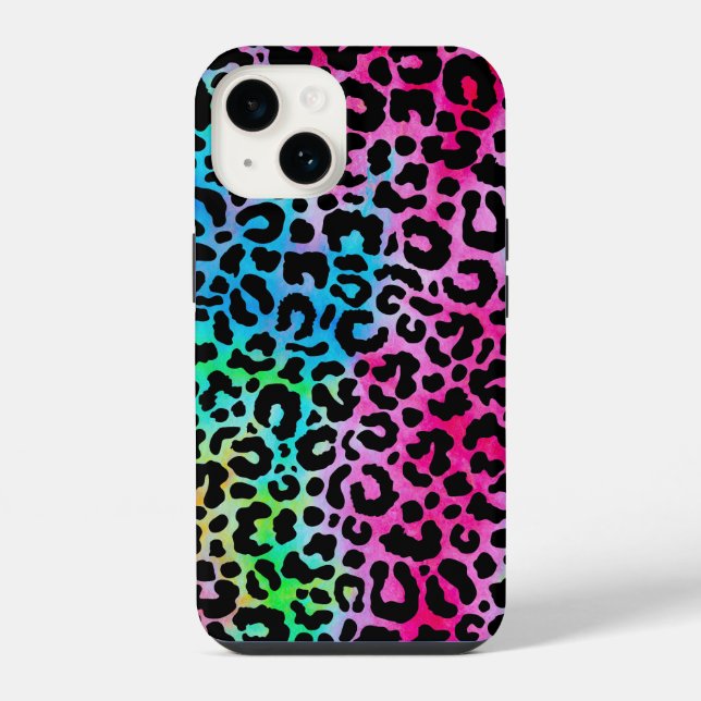 Coque iPhone Imprimé léopard coloré néon funky (Verso)