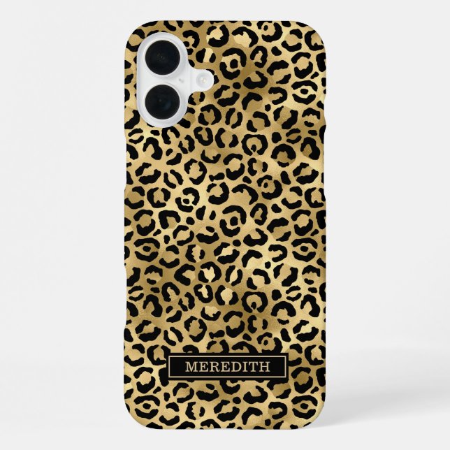 Coque iPhone Imprimé léopard en feuille d'or monogrammé (Verso)