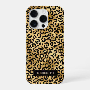 Coque iPhone 16 Pro Imprimé léopard en feuille d'or monogrammé