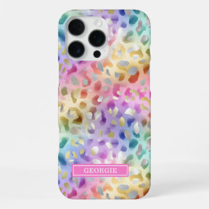 Coque iPhone 16 Pro Max Imprimé léopard iridescent pastel monogrammé