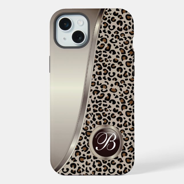 Coque iPhone Imprimé léopard marron noir et bronzé | Monogramme (Verso)