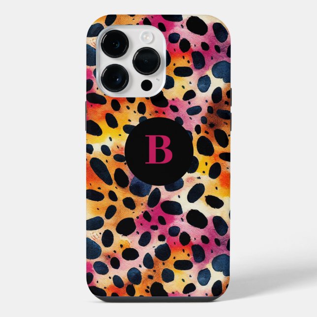 Coque iPhone Imprimé Léopard Moderne Coloré Monogramme  (Verso)