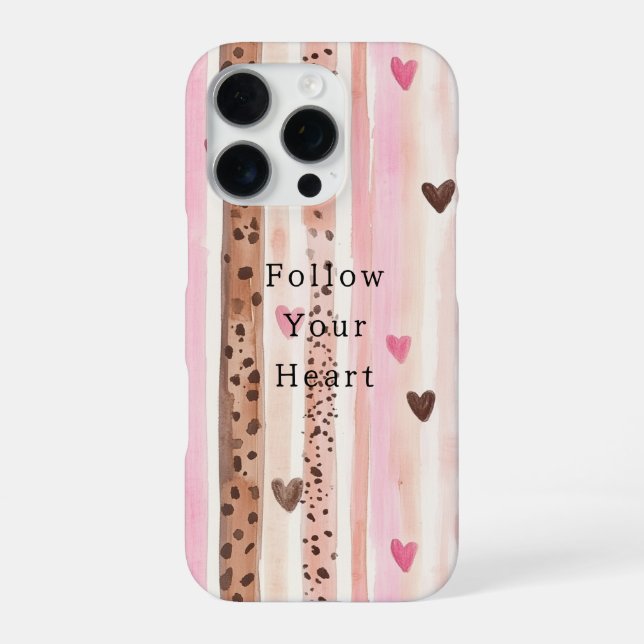 Coque iPhone Imprimé léopard rose marron coeurs rayures (Verso)