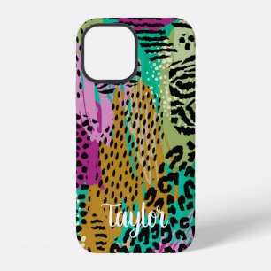 Coque iPhone 12 Imprimé Personnalisé Nom Coloré Animal Léopard