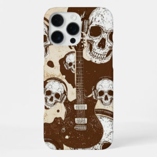 Coque iPhone 16 Pro Max Imprimé Vache avec Crânes et Guitares Électriques