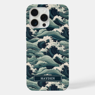 Coque iPhone 15 Pro Max Imprimé Vagues Japonaises Monogrammé