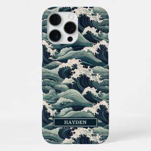 Coque iPhone 16 Pro Max Imprimé Vagues Japonaises Monogrammé