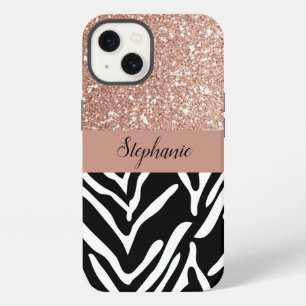 Etui iPhone 13 Imprimé zèbre et paillettes rose or dégradé