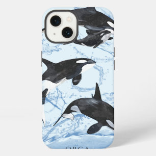 Etui iPhone 13 Incredible Black and White Watercolor Orcas