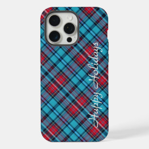 Coque iPhone 15 Pro Max Indigo foncé, aqua, rouge et nuances de carreaux b