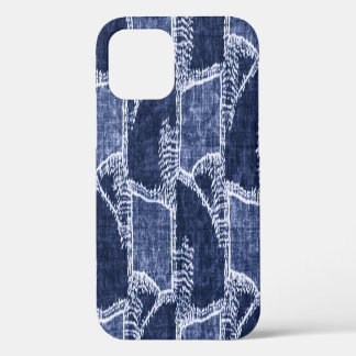 Coque iPhone 12 Indigo Patchwork : Texturé Checked Elegance