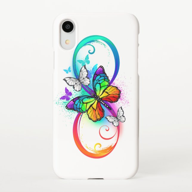 Coque iPhone Infini lumineux avec papillon arc-en-ciel (Dos)