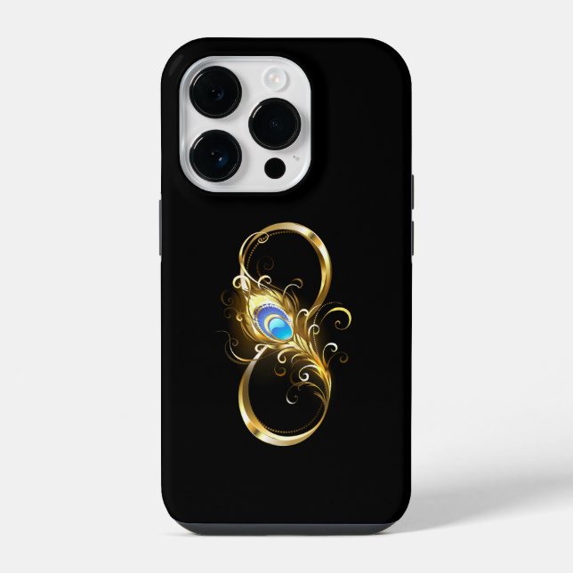 Coque iPhone Infinité avec plume de paon doré (Verso)