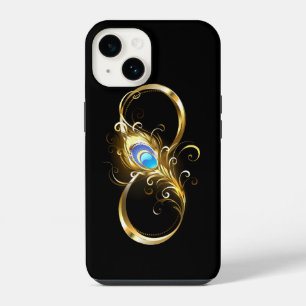 Coque Pour iPhone 14 Infinité avec plume de paon doré