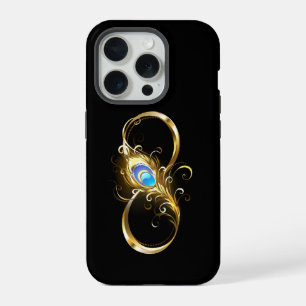 Coque iPhone 15 Pro Infinité avec plume de paon doré
