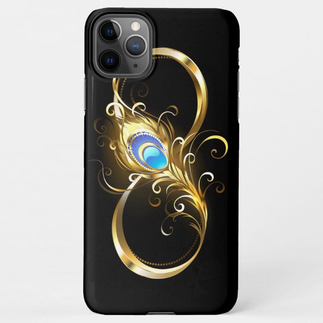 Coque iPhone Infinité avec plume de paon doré (Dos)