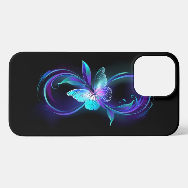 Coque iPhone Infinité brillante avec papillon magique (Verso Horizontal)