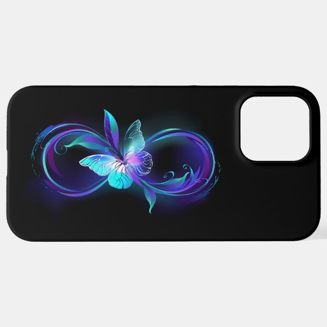 Coque iPhone Infinité brillante avec papillon magique (Retour horizontal)