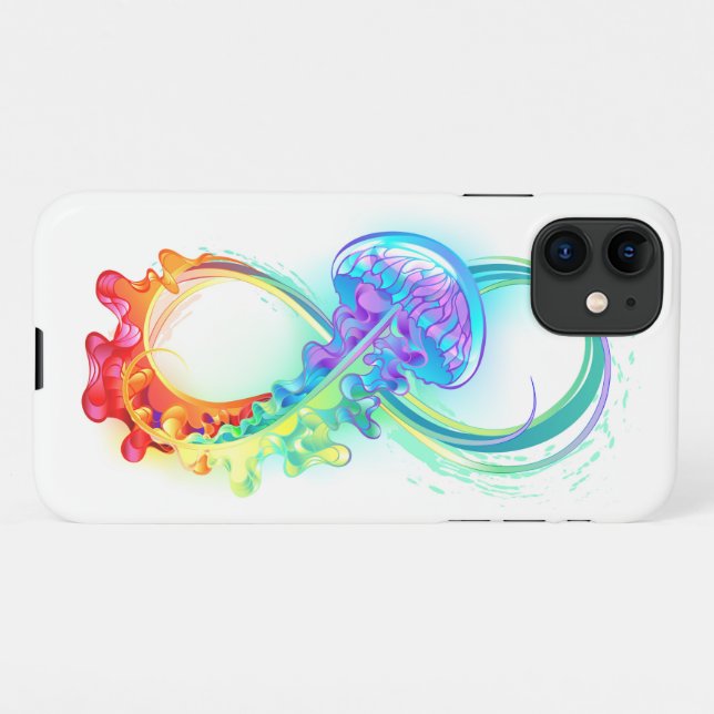 Coque iPhone Infinity avec Rainbow Jellyfish (Dos Horizontal)