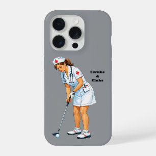 Coque iPhone 15 Pro Infirmière diplômée en uniforme jouant au golf