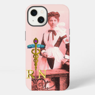 Etui iPhone 13 Infirmière vintage et emblème de caducée NR en or