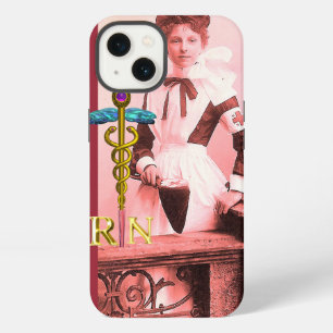 Etui iPhone 13 Infirmière vintage et emblème NR Caducée doré