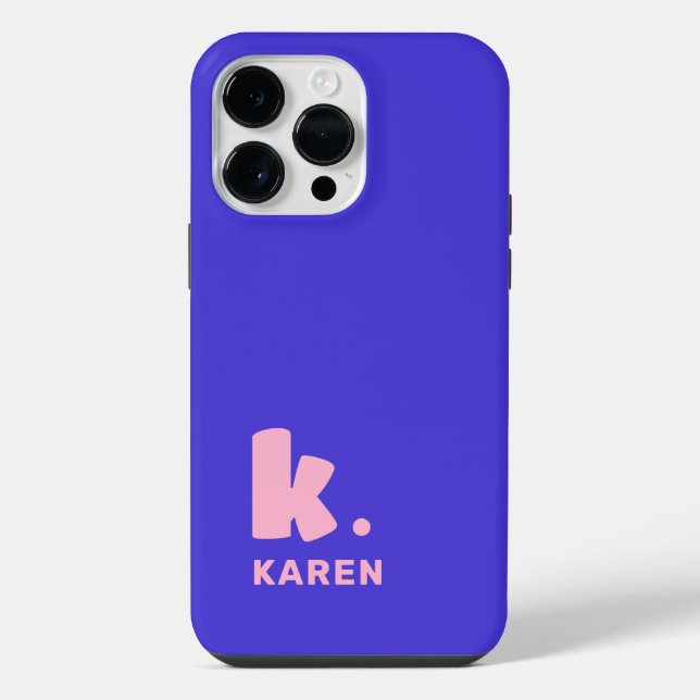 Coque iPhone Initiale de monogramme gras et nom bleu rose (Verso)