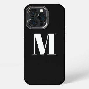 Etui iPhone 13 Pro Initiale de monogramme personnalisée noir blanc