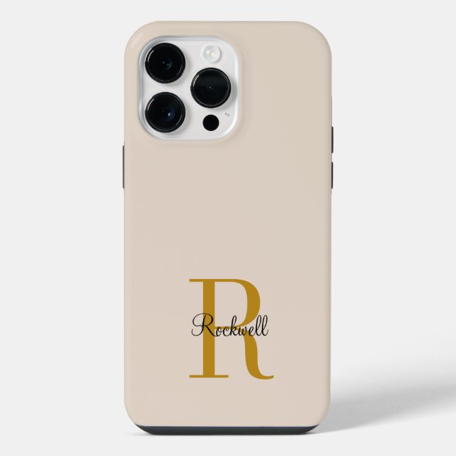 Coque iPhone Initiale de nom de monogramme en or beige  (Verso)