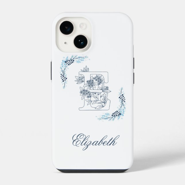 Coque iPhone Initiale "E" Monogramme bleu Calme Floral (Verso)