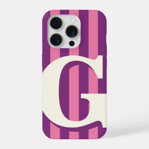 Coque iPhone 15 Pro Initiale Personnalisée Gras, Rayure Violette et Ro