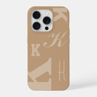 Coque iPhone 15 Pro Initiale personnalisée Tan, choisissez votre lettr